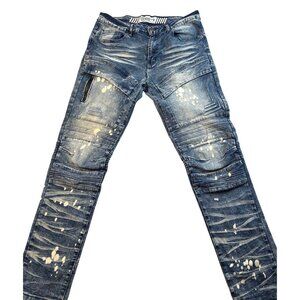 R GSTR Men's Distressed Paint Splatter Moto Slim Jeans 34x32
